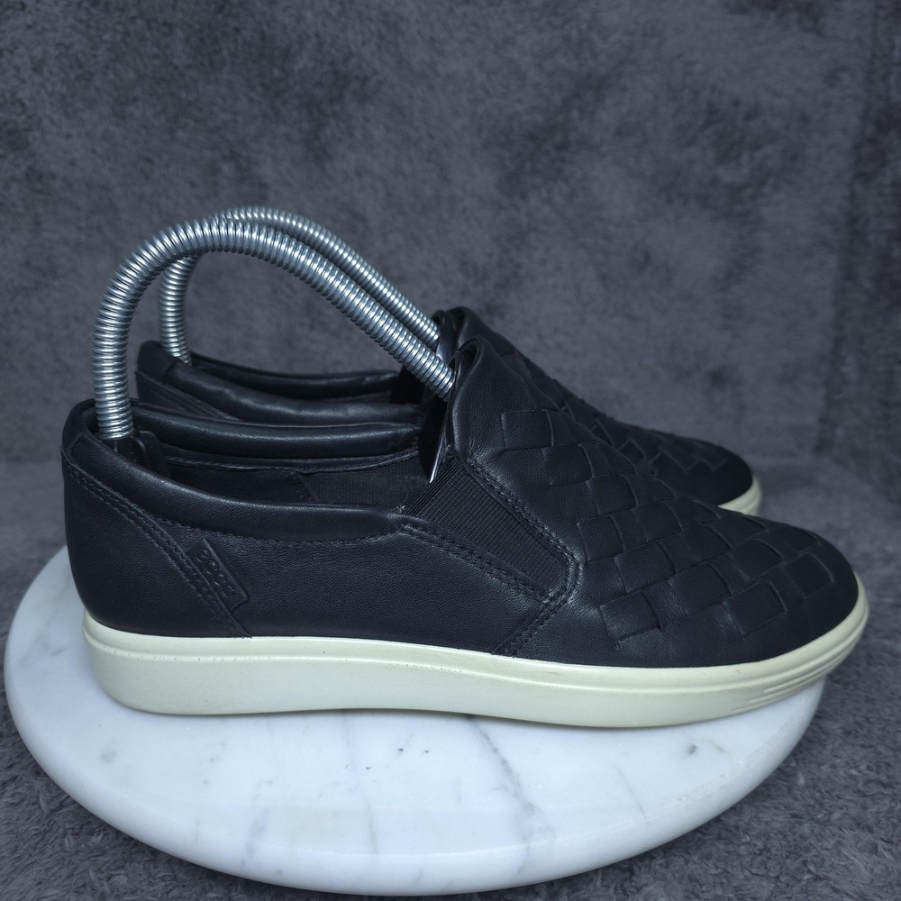 ECCO Shoes Womens Size 5 Black Leather Woven Slip On Casual Comfort 43045301001